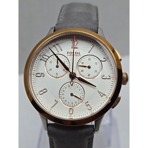 Fossil CH3071 Abilene Women Chronograph Watch Rose Gold Gray Leather New Battery main image 7